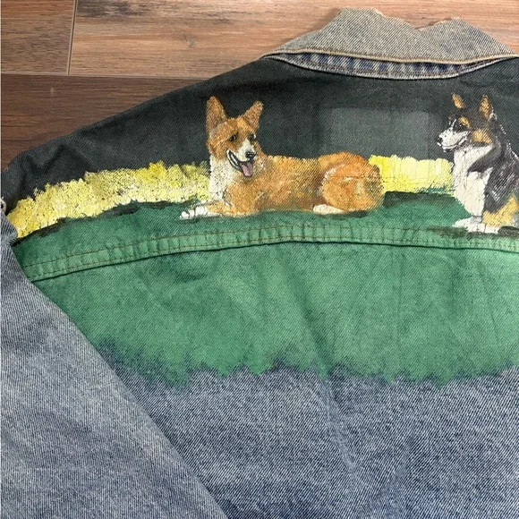Vintage Denim Jean Jacket with One of a Kind Corgi Mural Masterpiece! - Picture 7 of 11